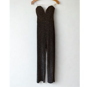 NYE Black Sparkle Strapless Sweetheart Jumpsuit Glitter Party Outfit- M